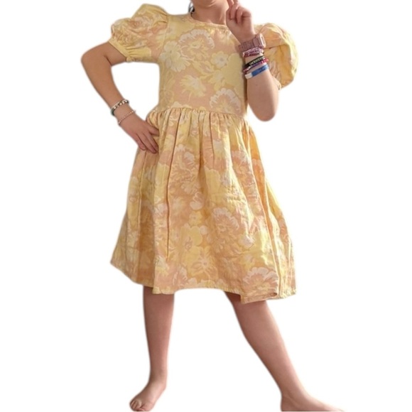THE NEW SOCIETY GIRLS YELLOW FLORAL JACQUARD DRESS Size 16 Fancy Floral Event - Picture 14 of 14